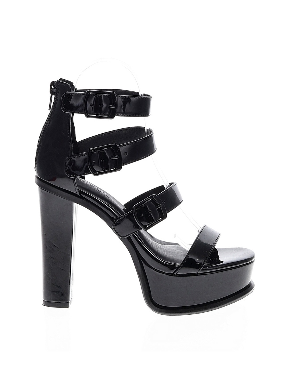 Black Patent Strappy Platform High Heel Sandals - Women's